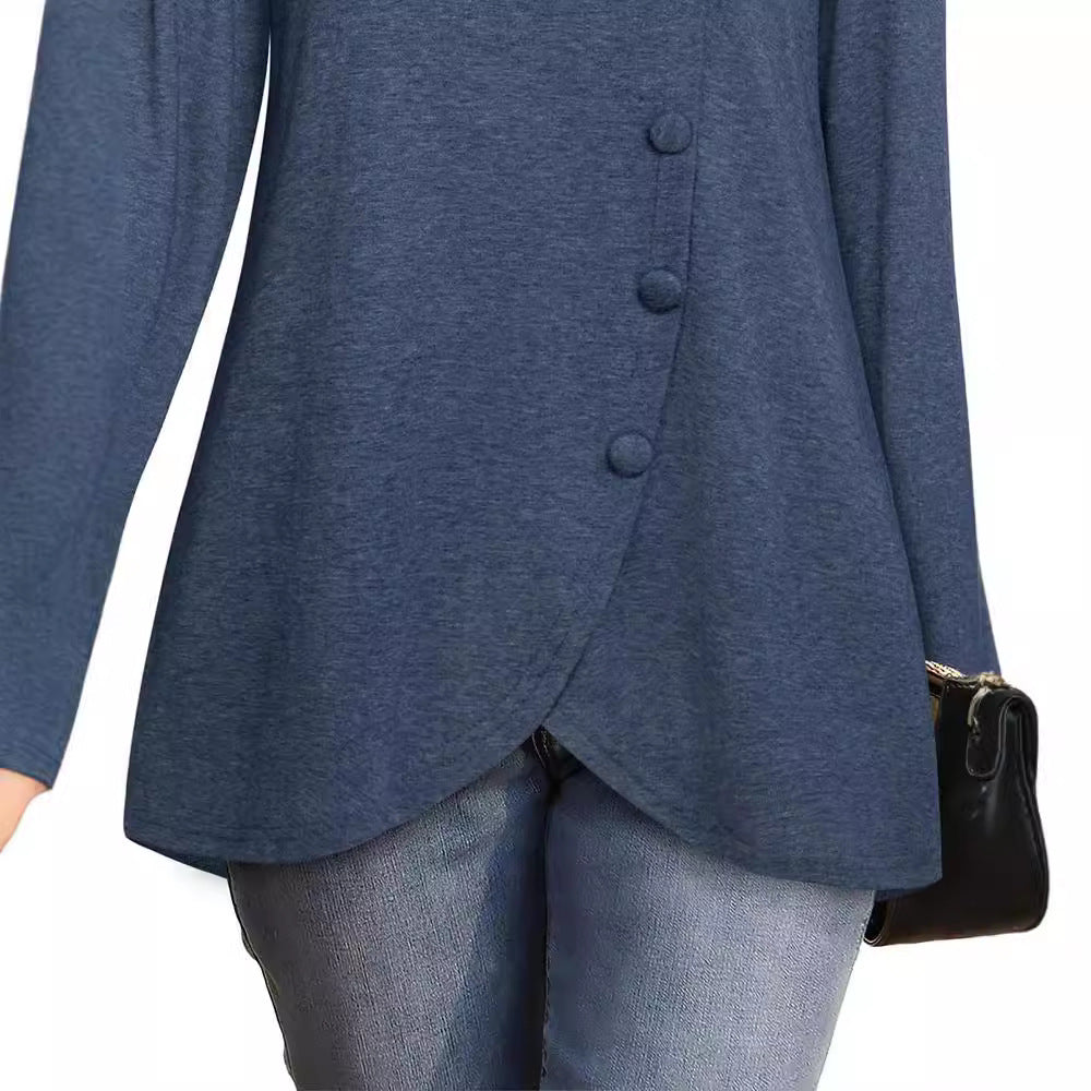 Damen Elegante Bluse mit asymmetrischem Saum und Kragen EB