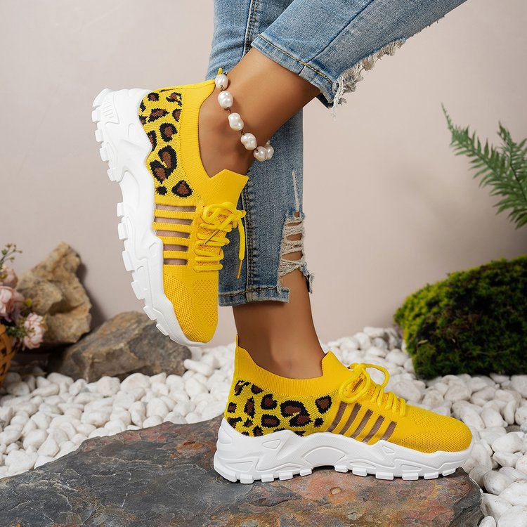 Damen Sportliche Sneakers mit atmungsaktiver Netzstruktur und modischem Leopardenmotiv EB