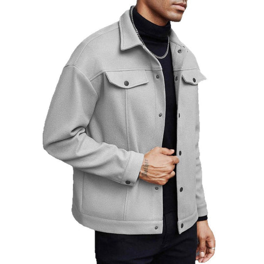 Herren nan Wolloptik-Overshirt Jacke im Shacket-Stil mit Brustklappen und Druckknopfleiste EB