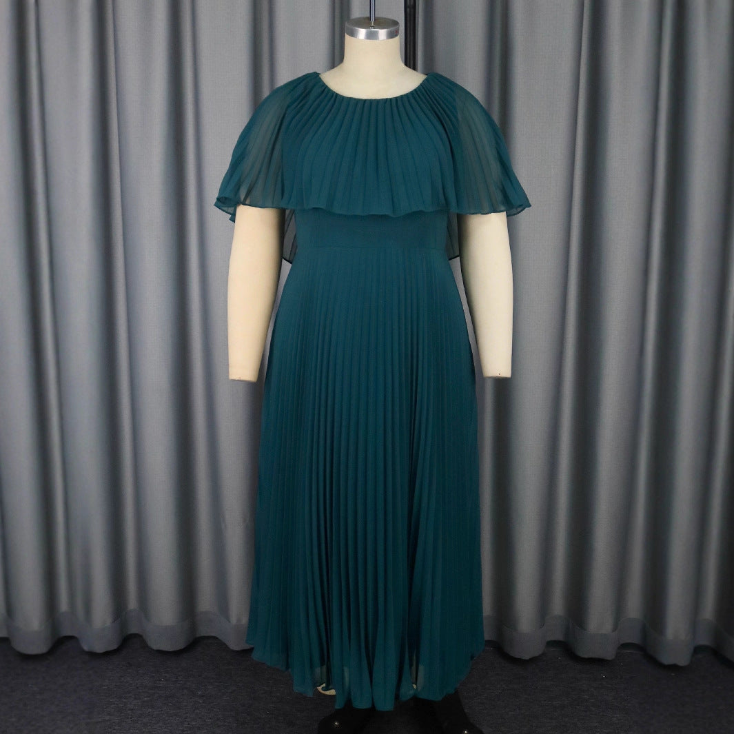 Damen Elegantes Plissee-Maxi-Kleid mit fließenden Ärmeln EB