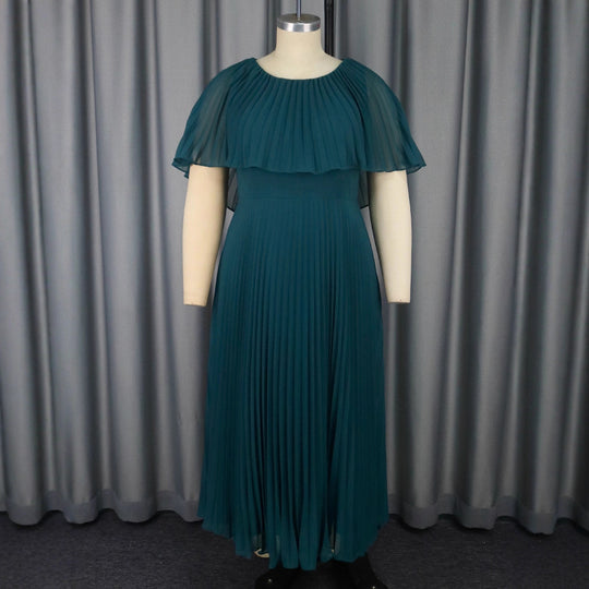 Damen Elegantes Plissee-Maxi-Kleid mit fließenden Ärmeln EB