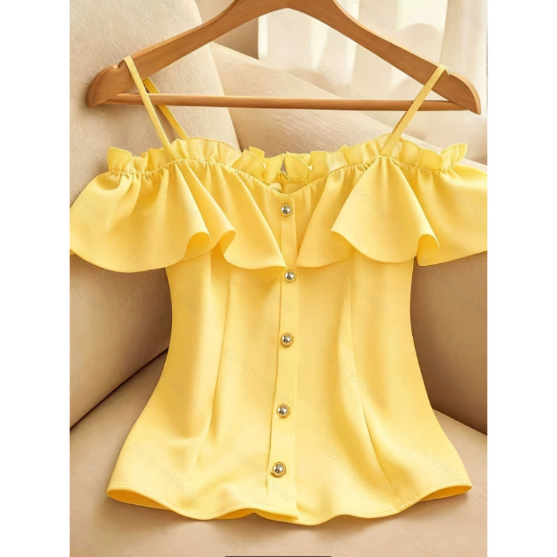 Damen Bluse mit Rüschendetails und Knopfleiste EB