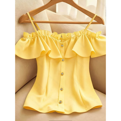 Damen Bluse mit Rüschendetails und Knopfleiste EB