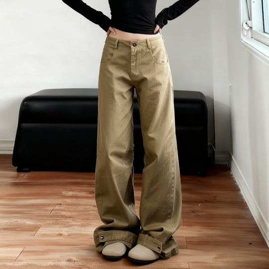 Damenweite Baumwollhosen mit weitem Bein und praktischen Taschen EB