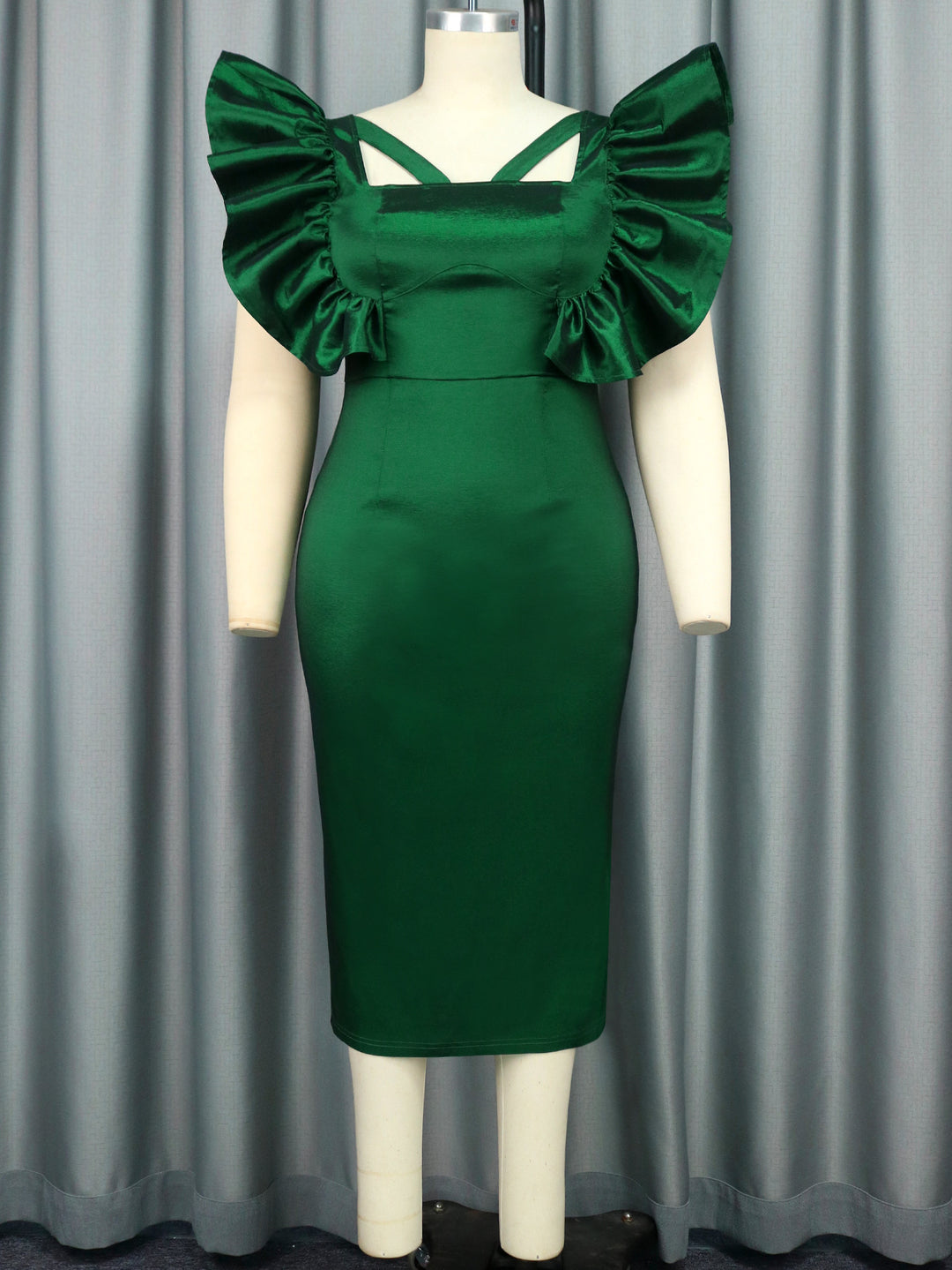 Damen Elegantes Midikleid mit voluminösen Puffärmeln EB