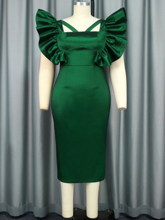 Damen Elegantes Midikleid mit voluminösen Puffärmeln EB