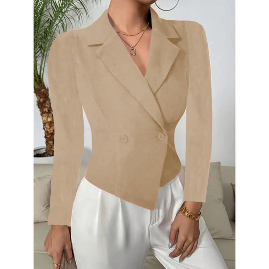 Damen Elegante Blazerjacke mit doppelt knöpfbarer Front und geschwungenem Saum EB