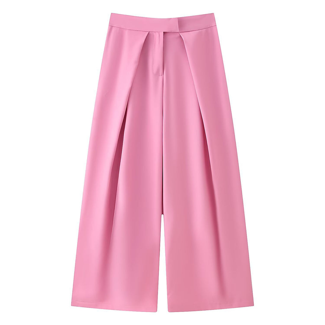 Damen weit geschnittene Culotte-Hose mit eleganten Falten und hohem Bund EB