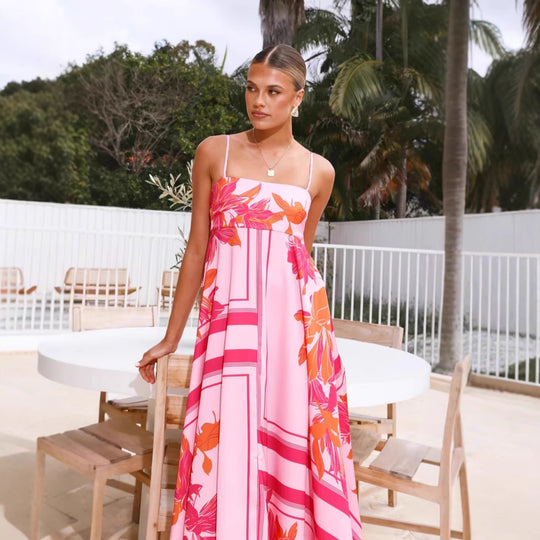 Damen Maxikleid mit floralem Motiv und fließendem Schnitt EB