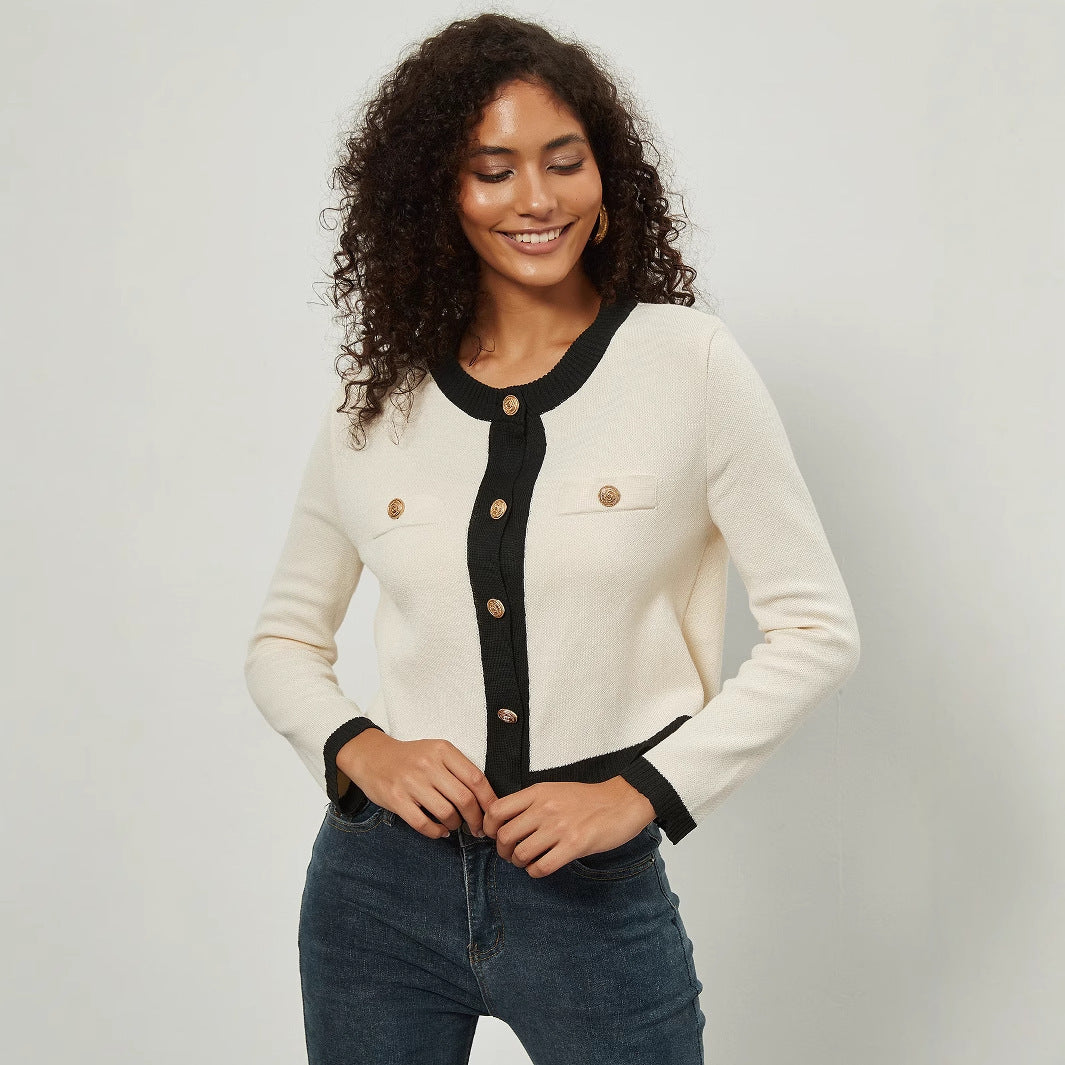 Damen Kurz geschnittene Strickjacke mit eleganten Knopf-Details EB