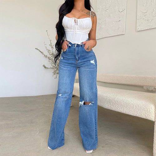 Damen Weit geschnittene Jeans mit Destroyed-Details EB
