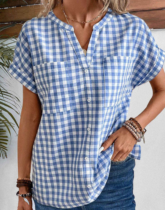 Damen Karobluse mit leichtem Baumwollstoff und modischem Button-Up-Design Heidi-Mode