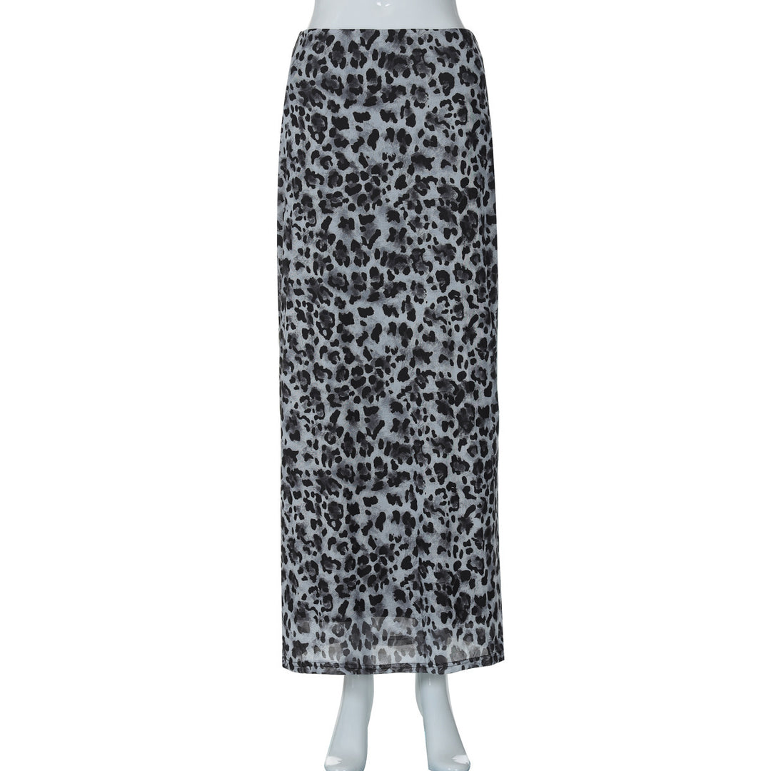 Damen Maxi-Rock mit elegantem Leoprint und hohem Schlitz EB