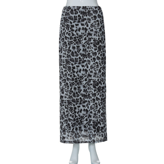 Damen Maxi-Rock mit elegantem Leoprint und hohem Schlitz EB