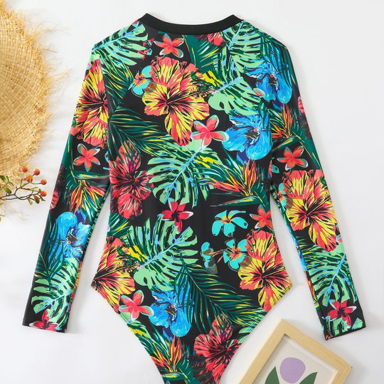 Damen Einteiler Badeanzug mit floralem Muster EB