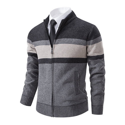 Herren moderne Strickjacke mit hohem Kragen und durchgehendem Reißverschluss EB