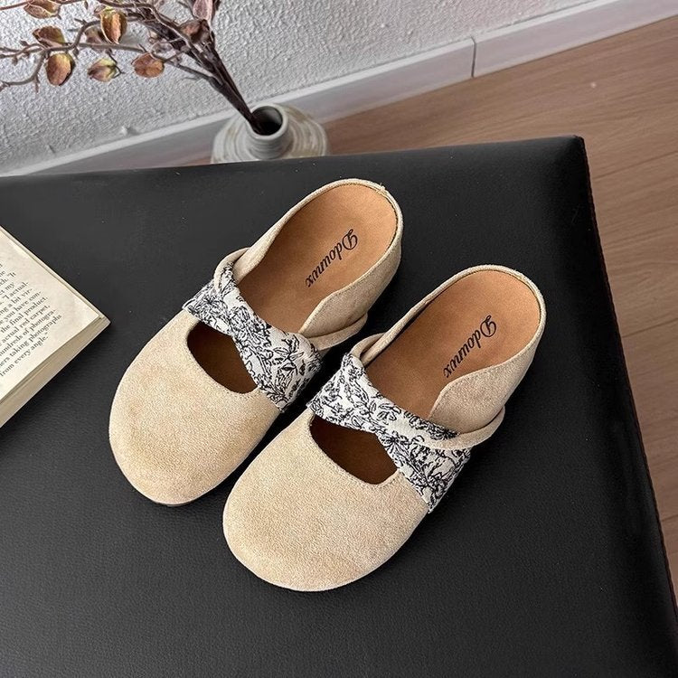 Damen komfortable Hausschuh-Slipper mit dekorativem Riemen und wärmendem Innenfutter EB