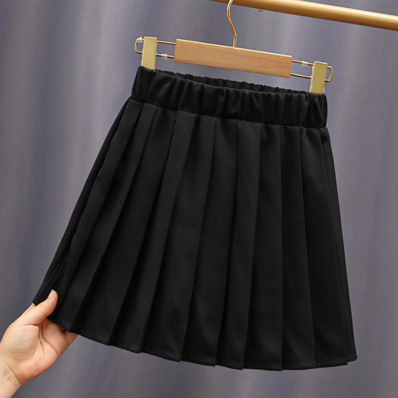 Mädchen elegante Rüschenbluse mit Kragen und dazu passendem Faltenrock EB
