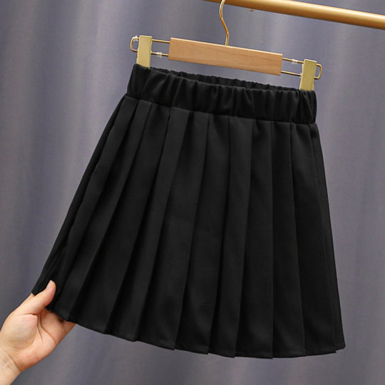 Mädchen elegante Rüschenbluse mit Kragen und dazu passendem Faltenrock EB