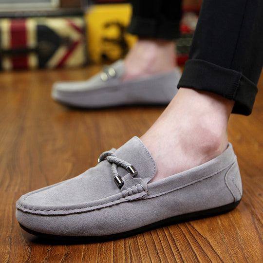 Damen weicher Veloursleder Mokassin Loafer mit geflochtener Dekorschnur und flexibler Gummisohle EB