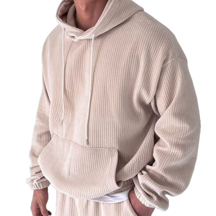 Herren Kuscheliger Hoodie mit Rippstruktur und praktischer Kängurutasche EB