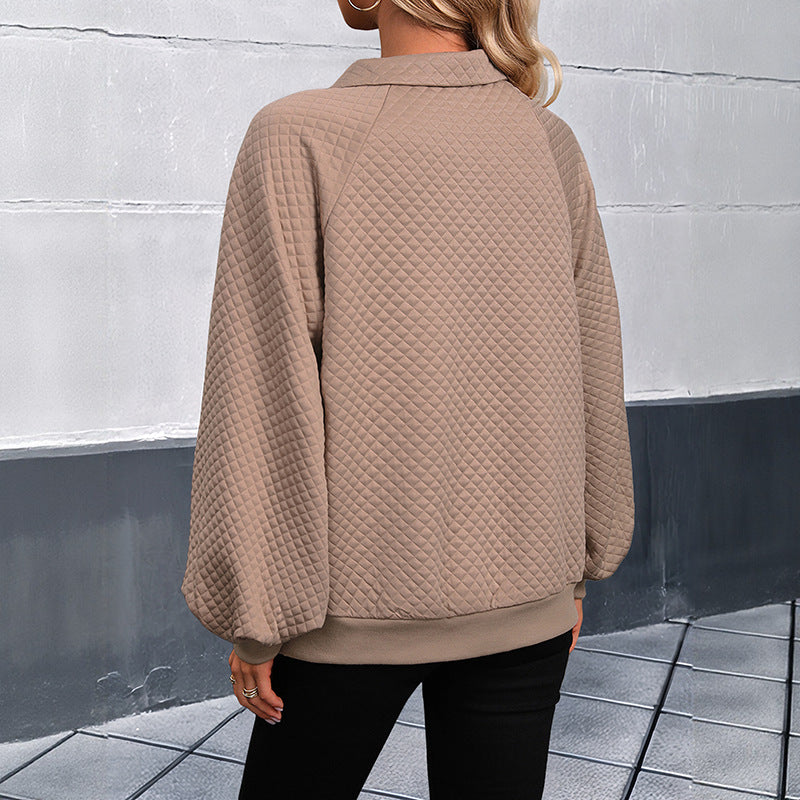 Damen Oversized Pullover mit strukturiertem Waffelmuster und Knopfleiste EB