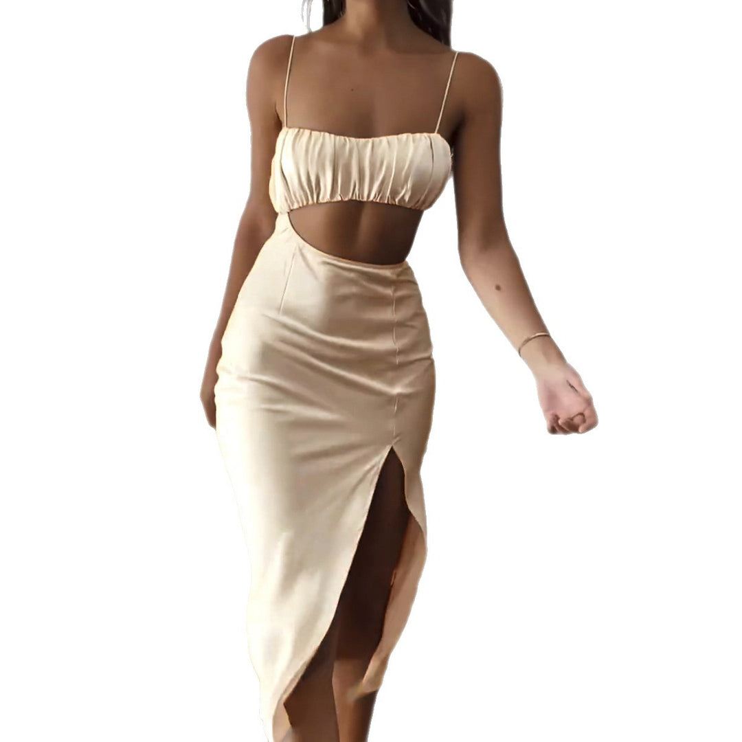 Damen Elegantes Cut-Out Kleid mit schmalen Spaghetti-Trägern und drapiertem Oberteil EB