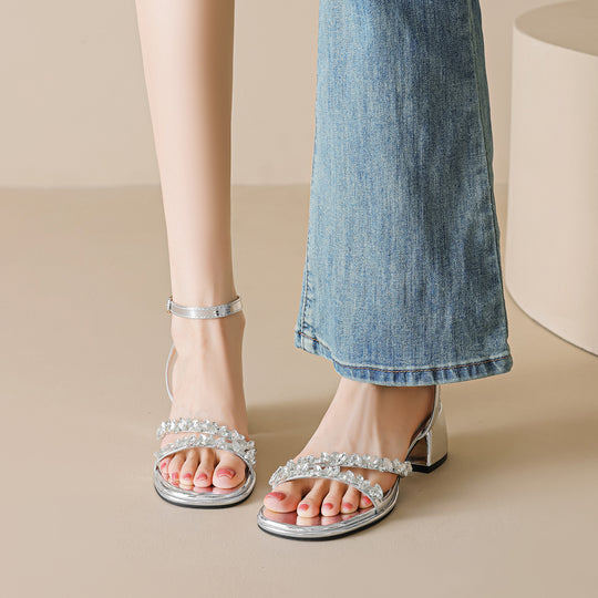 Damen elegante Sandalen mit funkelnden Strassdetails EB