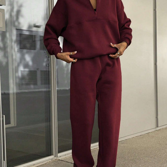 Damen nan weiches Lounge-Set mit weitem Sweatpullover und taillenhoher Jogginghose EB
