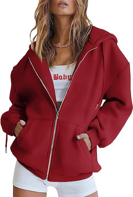 Damen nan oversized Kapuzenjacke mit durchgehendem Reißverschluss Kängurutaschen und weichem Sweatmaterial EB