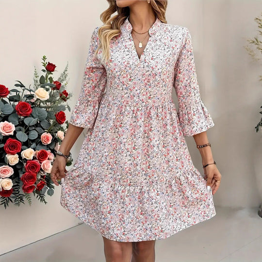 Damen Freizeitkleid mit floralem Design und Rüschen EB
