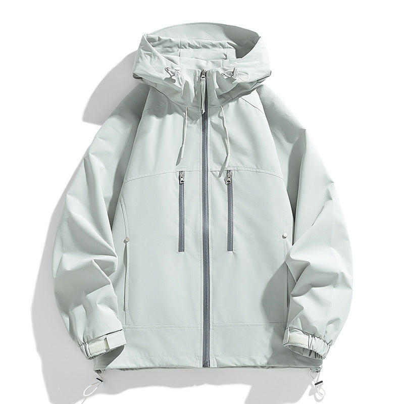 Unisex leichte winddichte Softshell-Kapuzenjacke mit verschweißten Nähten, verlängerter Rückenpartie und verstellbarem Saum EB