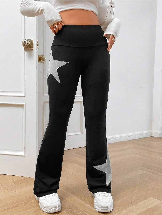 Damen legere Bootcut-Leggings mit Sternen-Motiv EB