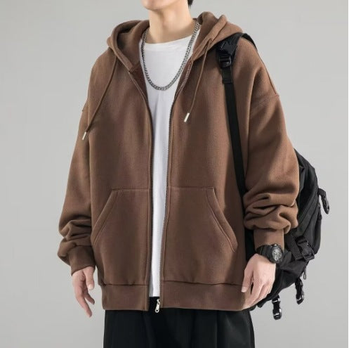 Herren nan Oversize-Kapuzenjacke mit durchgehendem Reißverschluss, doppellagiger Kapuze und Kängurutaschen EB