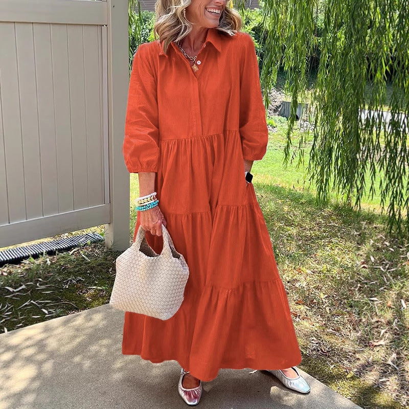 EB | Lässiges Einfarbiges Patchworkkleid mit Reverstasche