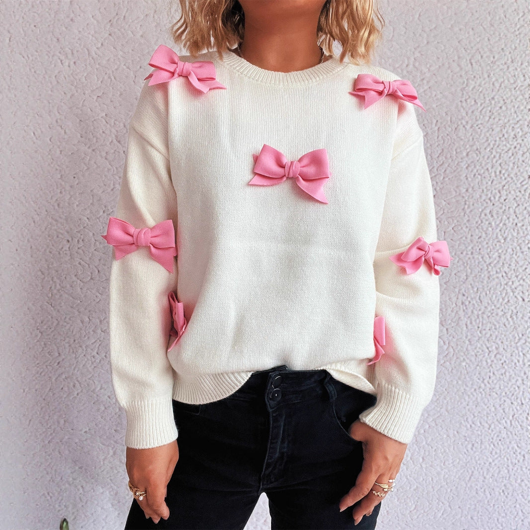 Damen Pullover mit verspielten Schleifenapplikationen EB