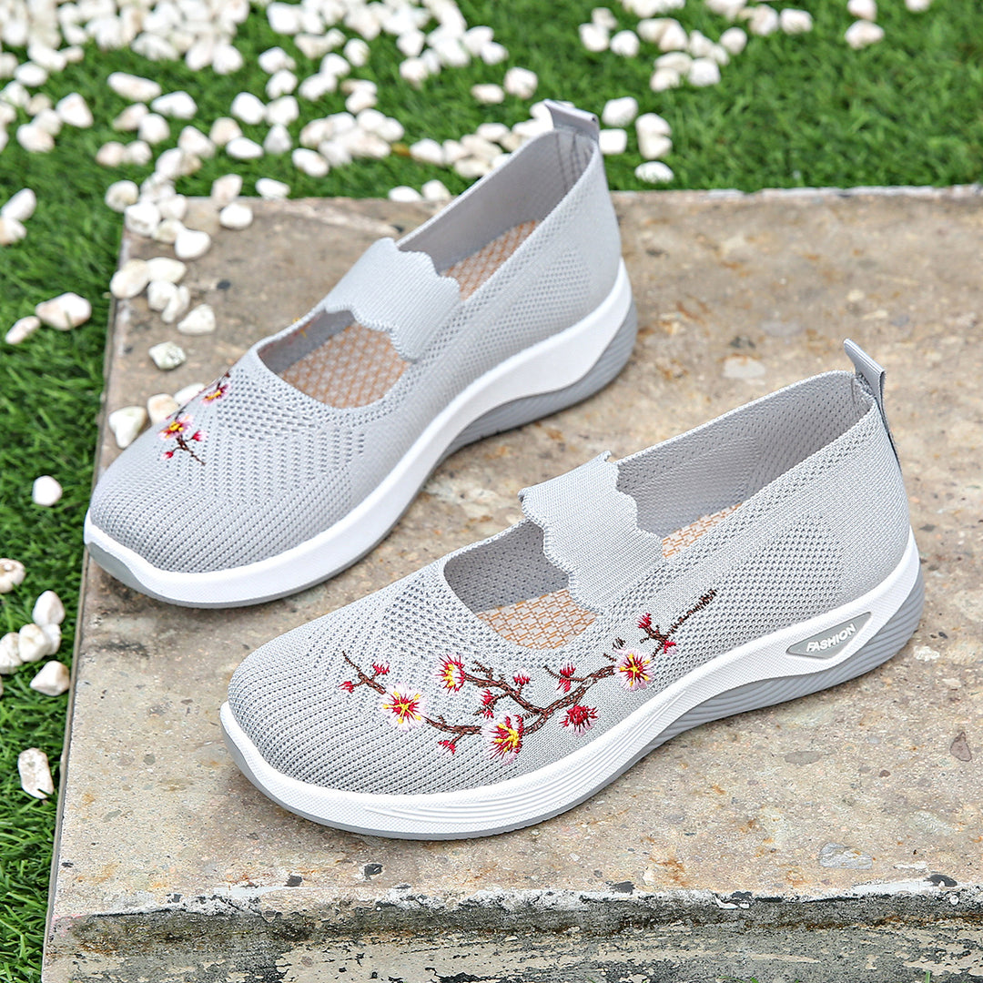 Damen Bequeme Sneaker mit floralen Stickereien EB