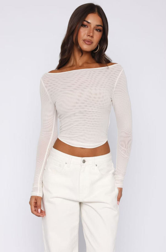 Damen Elegantes Langarm-Top mit schöner Transparenz EB