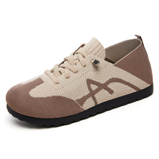 Damen nan komfortabler gestrickter Slip-On Sneaker mit elastischem Schaft, dekorativer Schnürung und flexibler rutschfester Laufsohle EB