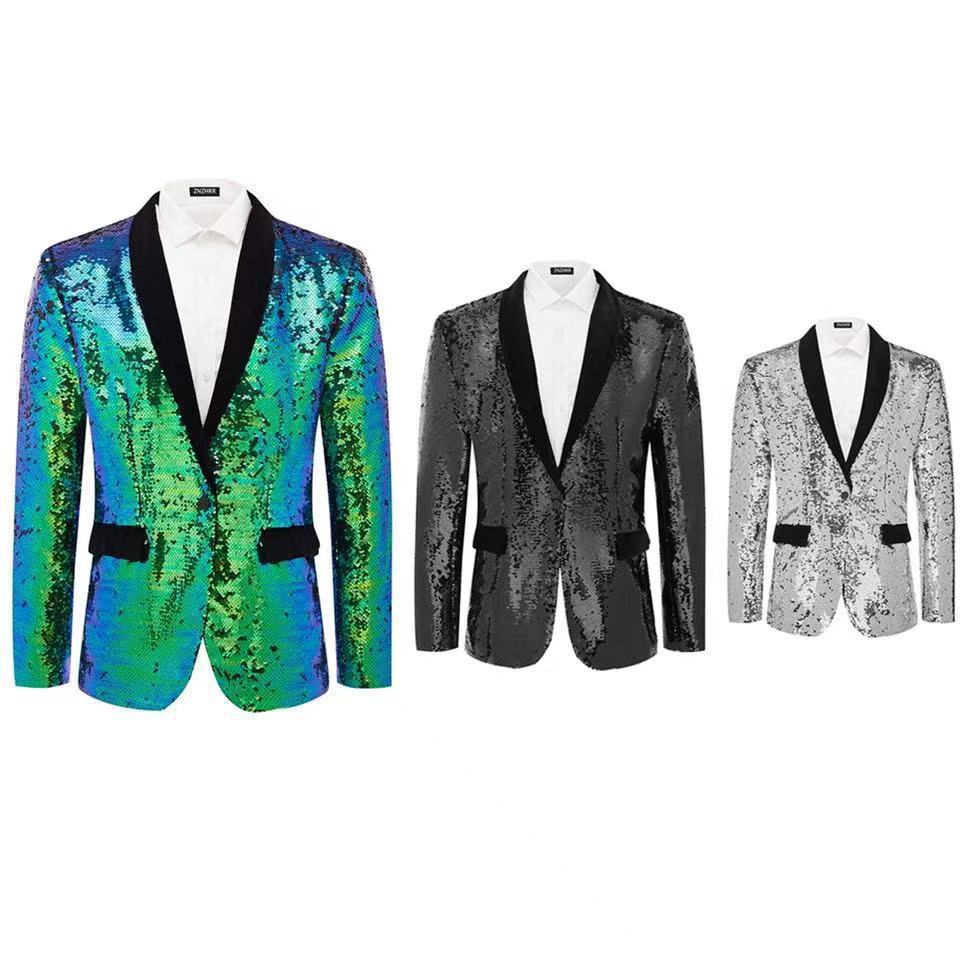 Herren Smokingblazer mit glänzenden Pailletten und eleganter Satinkragen EB