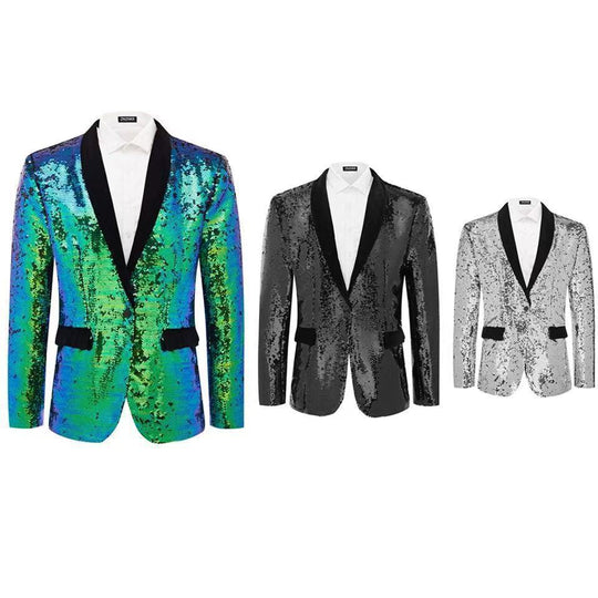 Herren Smokingblazer mit glänzenden Pailletten und eleganter Satinkragen EB