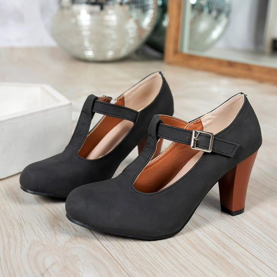 Damen elegante T-Strap Absatzschuhe EB