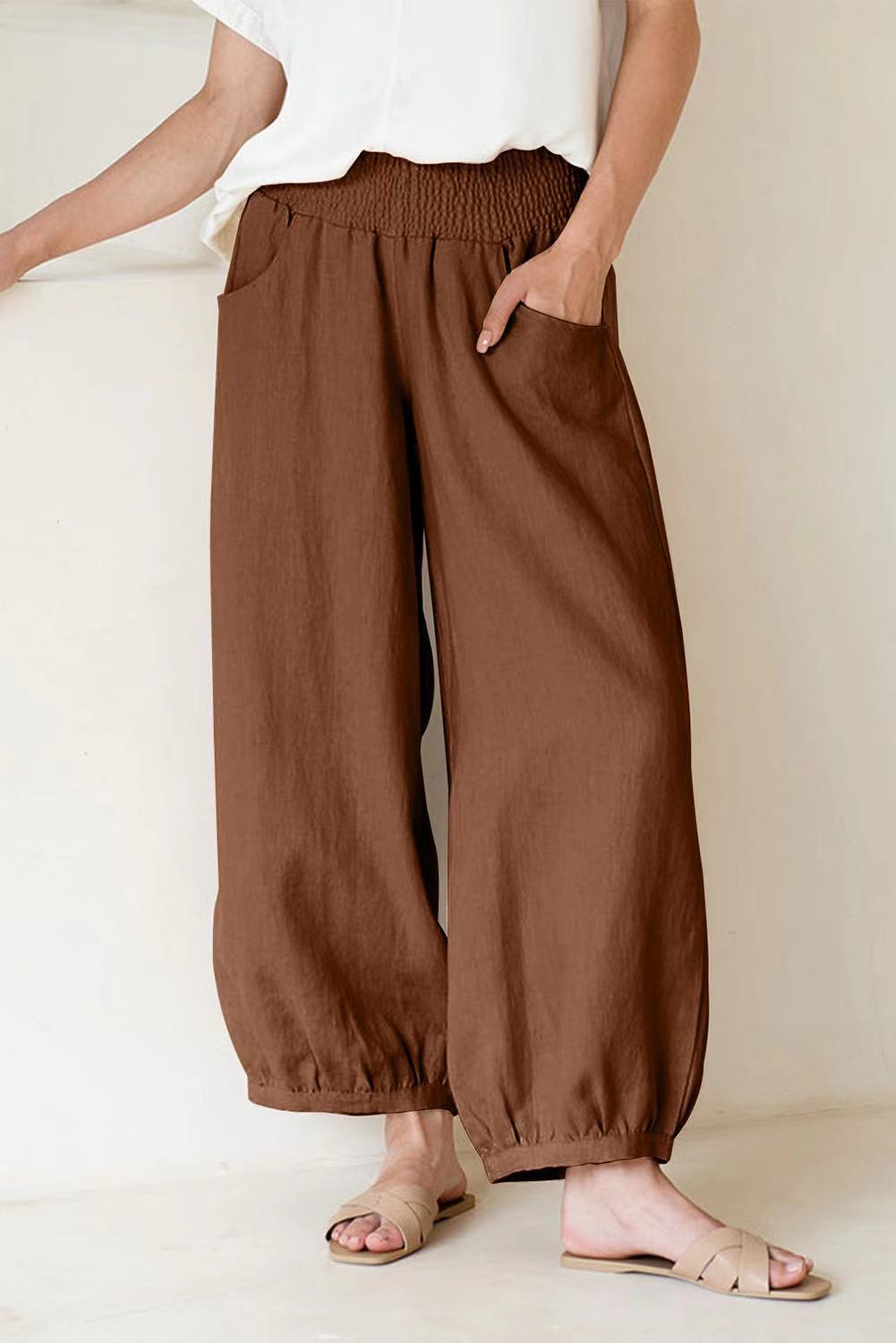 Damen weite Hose mit elastischem Bund und praktischen Seitentaschen EB