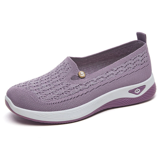 Damen Bequeme und atmungsaktive Slip-On Sneakers mit modischer Lochstrick-Optik EB