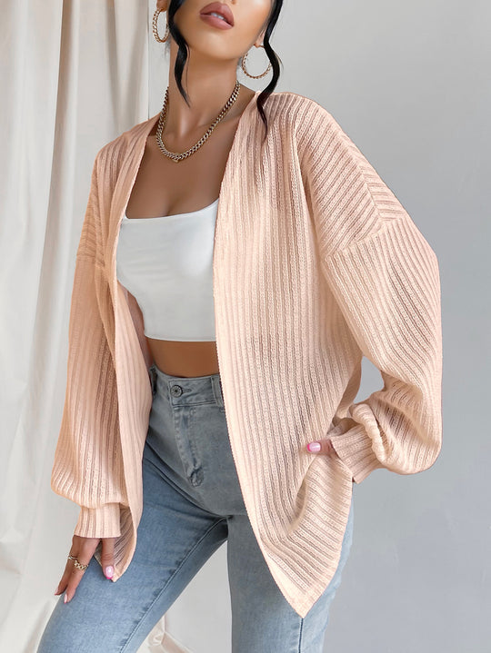 Damen Lässige Strickjacke mit weit geschnittenen Ärmeln und Rippenstruktur EB