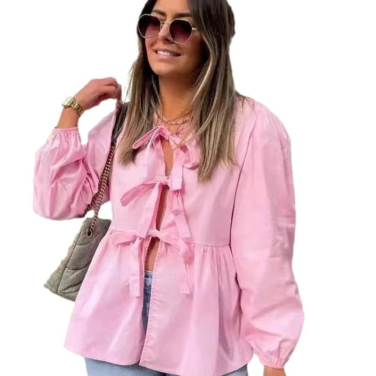 Damen Bluse mit verspielten Rüschendetails und Raffinförderungen EB