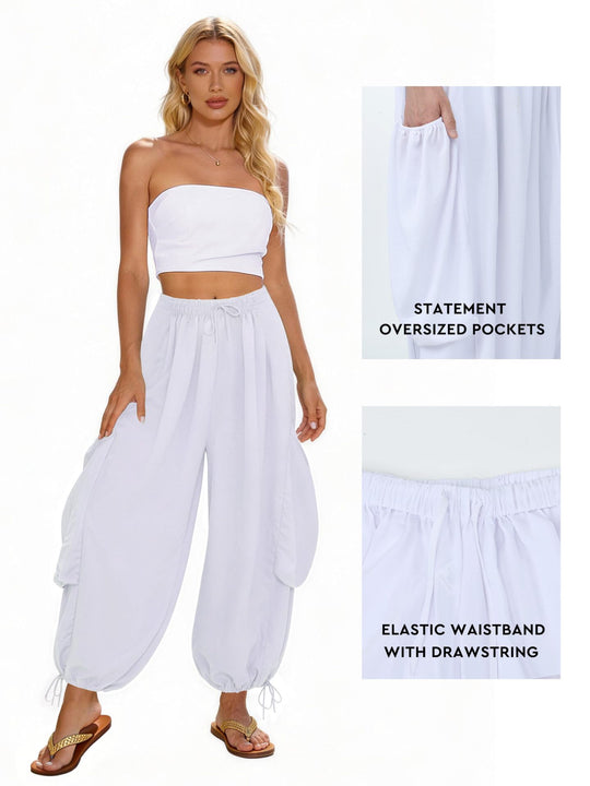 Damen Bequeme Freizeithose mit übergroßen Taschen und elastischem Bund EB