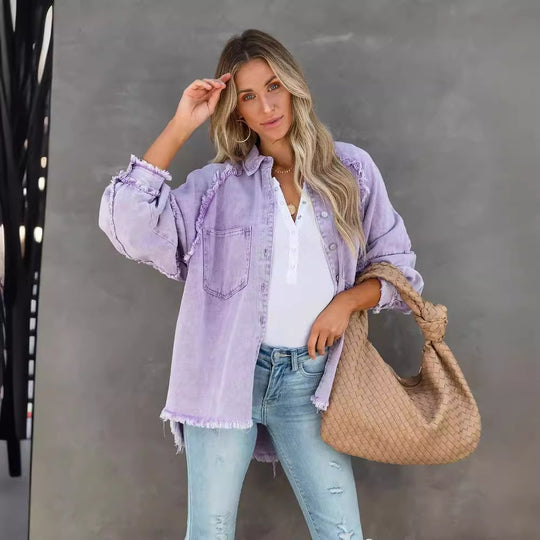 Damen Lässige und stylische Jeansbluse mit Fransen EB