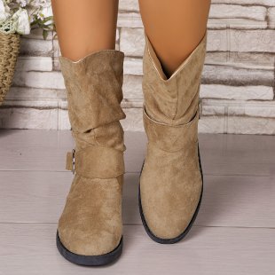 Damen Stiefeletten mit modischem Falten-Design und dekorativem Riemen EB