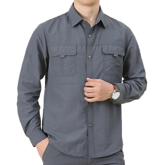 Herren  atmungsaktives Travel‑Safari‑Hemd mit doppelt-klappigen Brusttaschen, Ärmelaufrollsystem und knitterarmem Baumwollmix EB